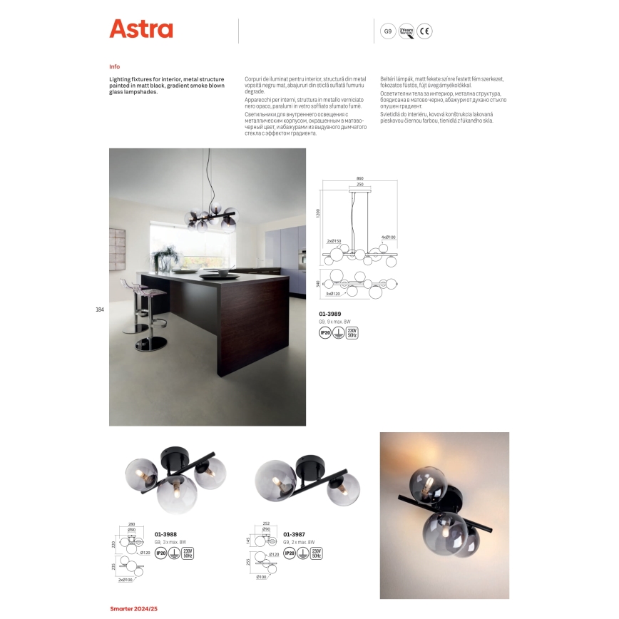 Redo 01-3987 - Plafonnier ASTRA 2xG9/8W/230V noir