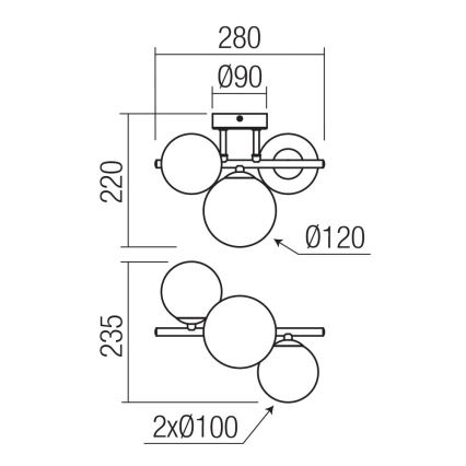 Redo 01-3988 - Plafonnier ASTRA 3xG9/8W/230V noir