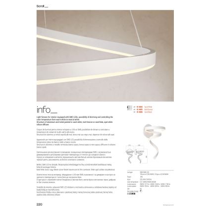 Redo 01-4010 - Plafonnier LED dimmable SCROLL, 38W, 230V, 3000K/4000K/6000K, IRC 90, Ø 60 cm, blanc