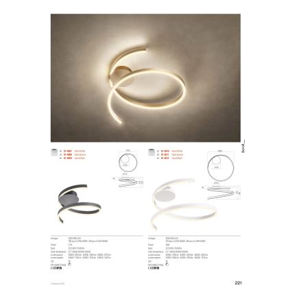 Redo 01-4011 - Plafonnier LED dimmable SCROLL, 38 W, 230 V, 3000/4000/6000 K, IRC 90, Ø 60 cm, doré