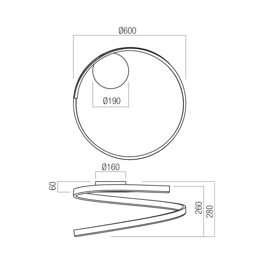 Redo 01-4012 - Plafonnier LED dimmable SCROLL, 38 W, 230 V, 3000K/4000K/6000K, IRC 90, Ø 60 cm, noir