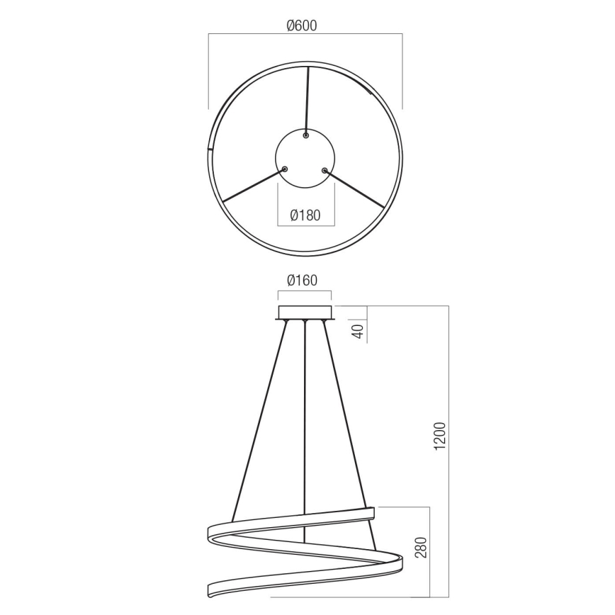 Redo 01-4015 - Suspension LED dimmable sur câble SCROLL LED/38W/230V 3000K/4000K/6000K CRI 90 Ø 60 cm noire