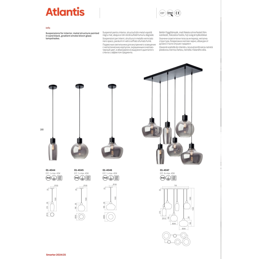 Redo 01-4045 - Suspension filaire ATLANTIS 1xE27/42W/230V d. 20 cm noir