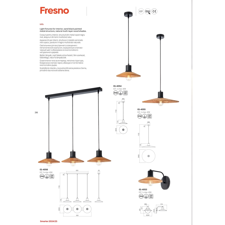 Redo 01-4053 - Applique murale FRESNO 1xE27/42W/230V
