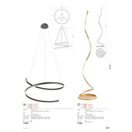 Lampadaire LED dimmable SCROLL LED/30W/230V 3000K/4000K/6000K IRC 90 doré