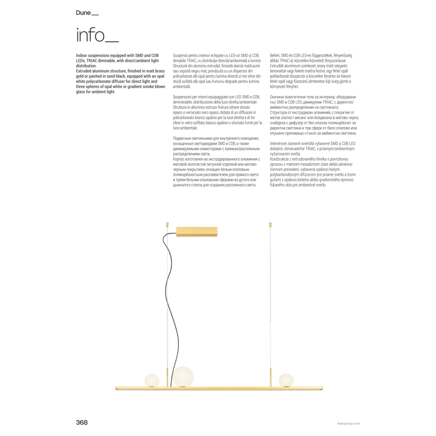 Redo 01-4301 - Suspension LED dimmable sur câble DUNE LED/48W/230V 3000K IRC 90 blanc/or