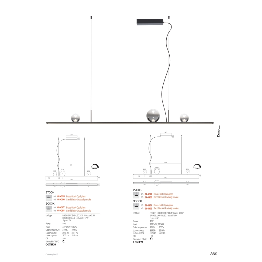 Redo 01-4301 - Suspension LED dimmable sur câble DUNE LED/48W/230V 3000K IRC 90 blanc/or