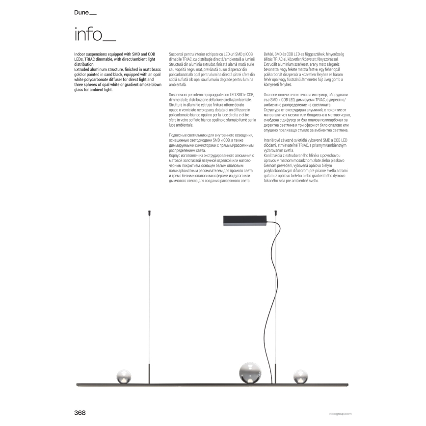 Redo 01-4302 - Suspension LED dimmable sur câble DUNE LED/48W/230V 3000K IRC 90 noir/fumé