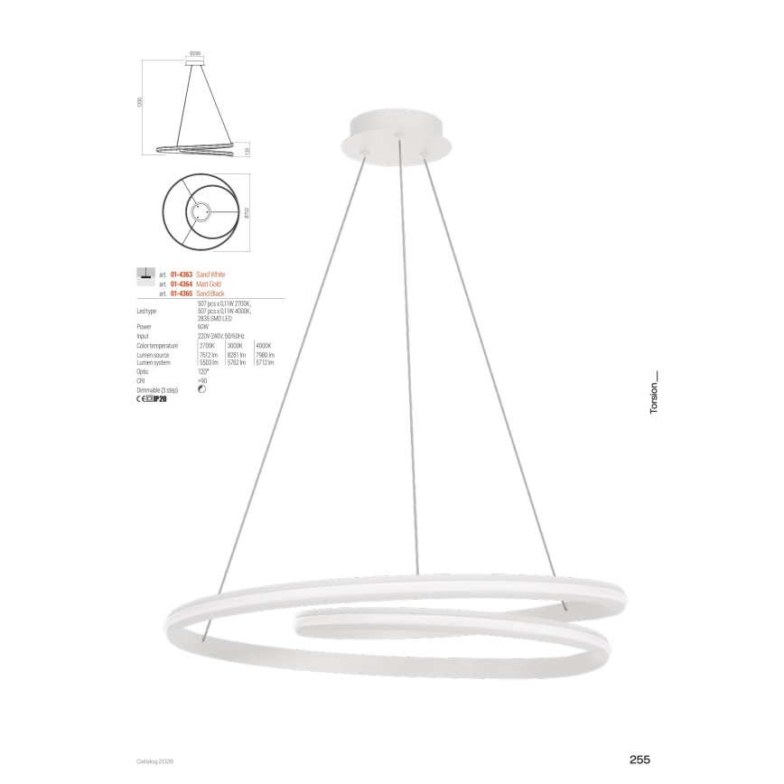 Redo 01-4365 - Suspension LED dimmable sur câble TORSION, 60W, 230V, 2700/3000/4000K, IRC 90, Ø 75,2 cm, noire