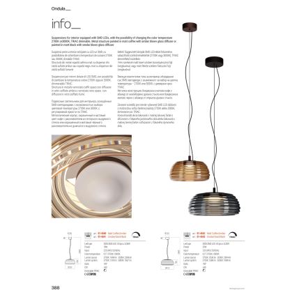 Redo 01-4542 - Suspension LED dimmable sur câble ONDULA LED/16W/230V 2700K/3000K CRI 90 Ø 41 cm beige/fumé