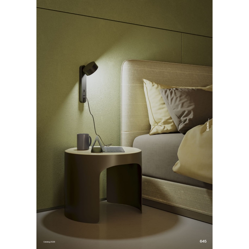 Redo 01-4643 - Applique murale LED SADES, 6 W, 230 V, IRC 90, port USB, noir