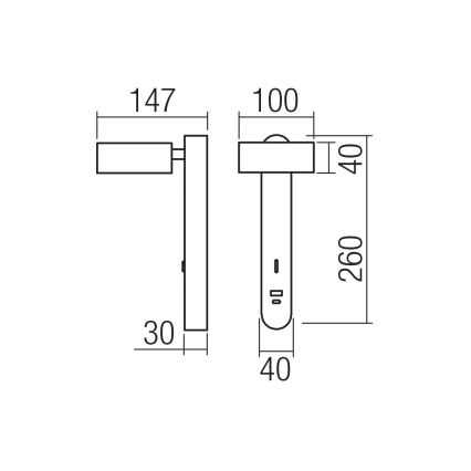 Redo 01-4643 - Applique murale LED SADES, 6 W, 230 V, IRC 90, port USB, noir