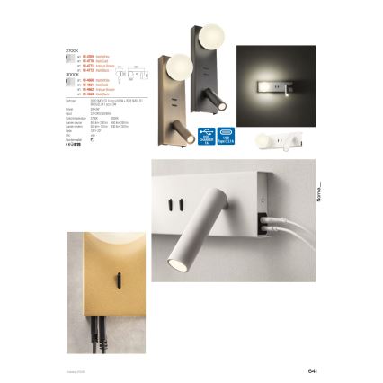 Redo 01-4660 - Applique murale LED NORMA LED/5W/230V + LED/3W IRC 90 USB blanche