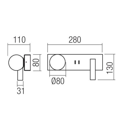 Redo 01-4661 - Applique murale LED NORMA LED/5W/230V + LED/3W IRC 90 USB blanc/doré