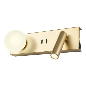 Redo 01-4661 - Applique murale LED NORMA LED/5W/230V + LED/3W IRC 90 USB blanc/doré