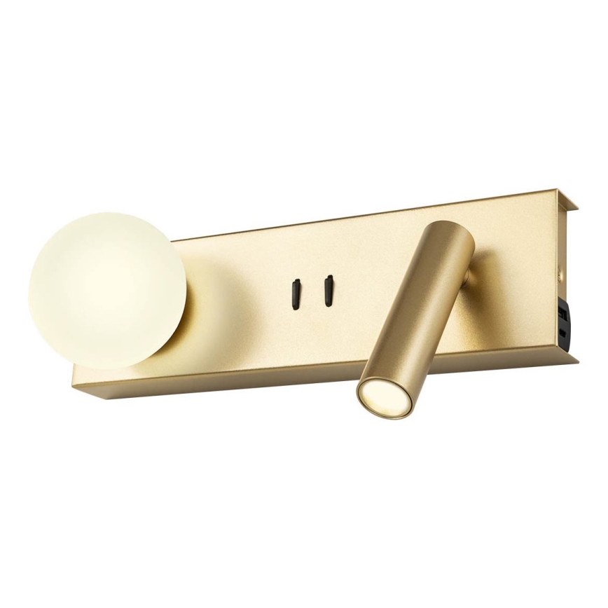 Redo 01-4661 - Applique murale LED NORMA LED/5W/230V + LED/3W IRC 90 USB blanc/doré