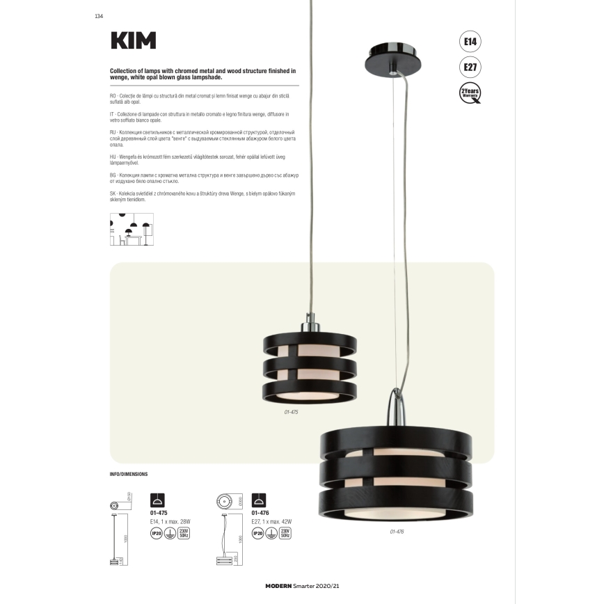 Redo 01-627 - Suspension sur tige KIM 4xE14/28W/230V chrome brillant/noir
