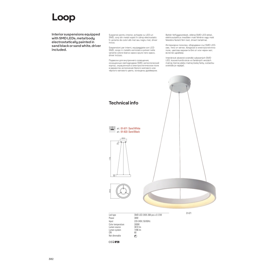 Redo 01-672 - Suspension filaire LOOP LED/48W/230V d. 60 cm blanc