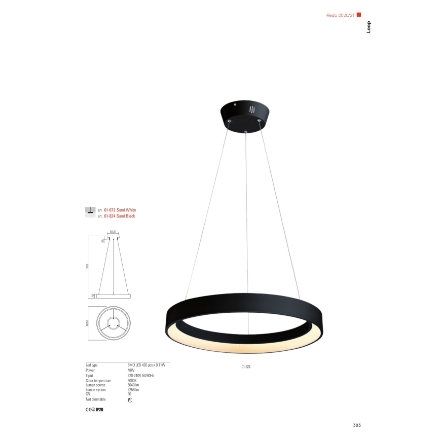 Redo 01-672 - Suspension filaire LOOP LED/48W/230V d. 60 cm blanc