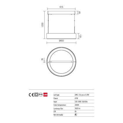 Redo 01-924 - Suspension filaire LED BOND LED/47W/230V 3000K gris