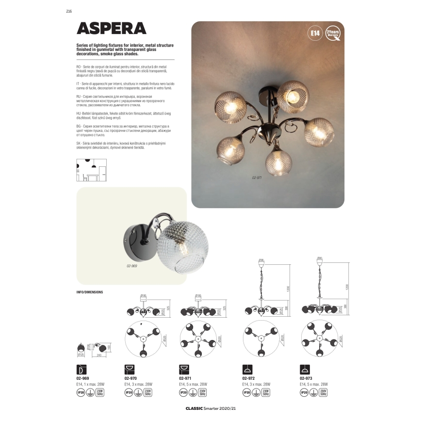 Redo 02-973 - Suspension chaîne ASPERA 5xE14/28W/230V noir