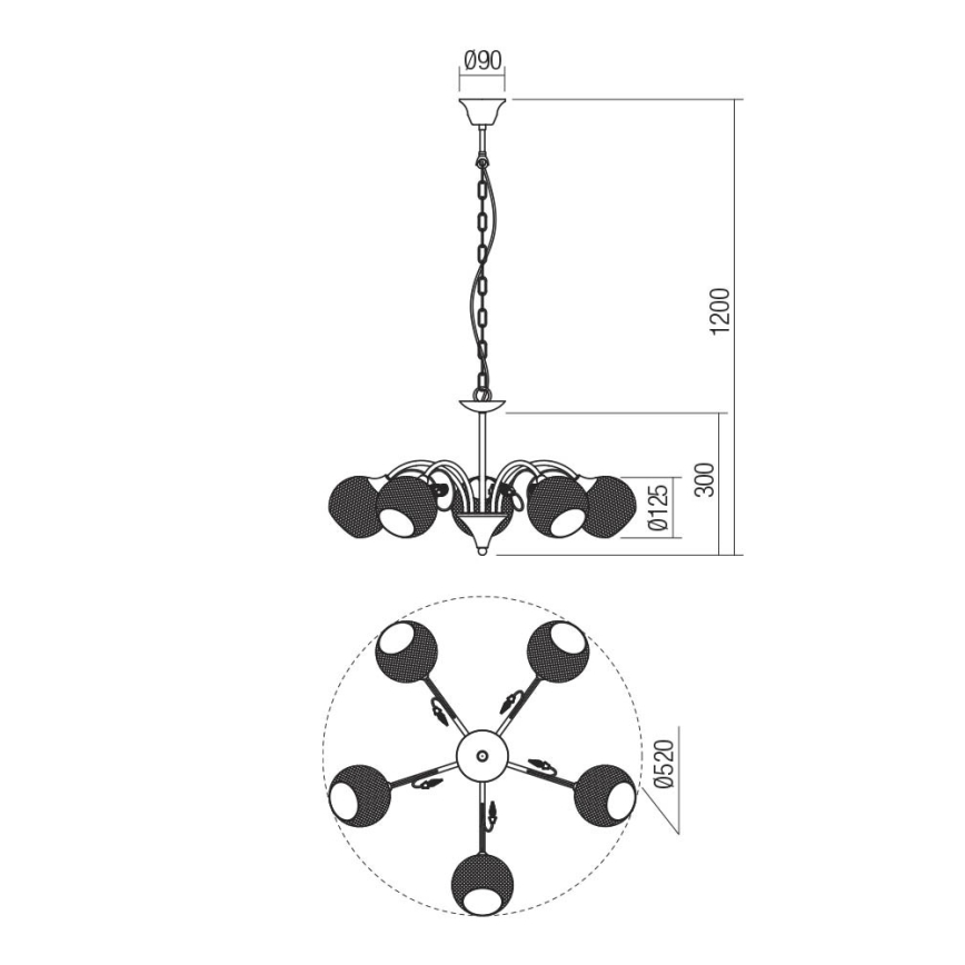 Redo 02-973 - Suspension chaîne ASPERA 5xE14/28W/230V noir