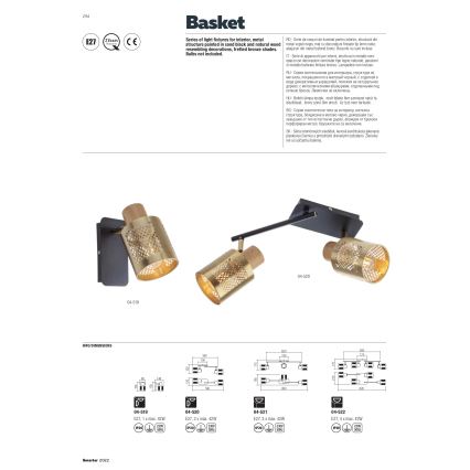 Redo 04-521 - Lustre monté en surface BASKET 3xE27/42W/230V bronze