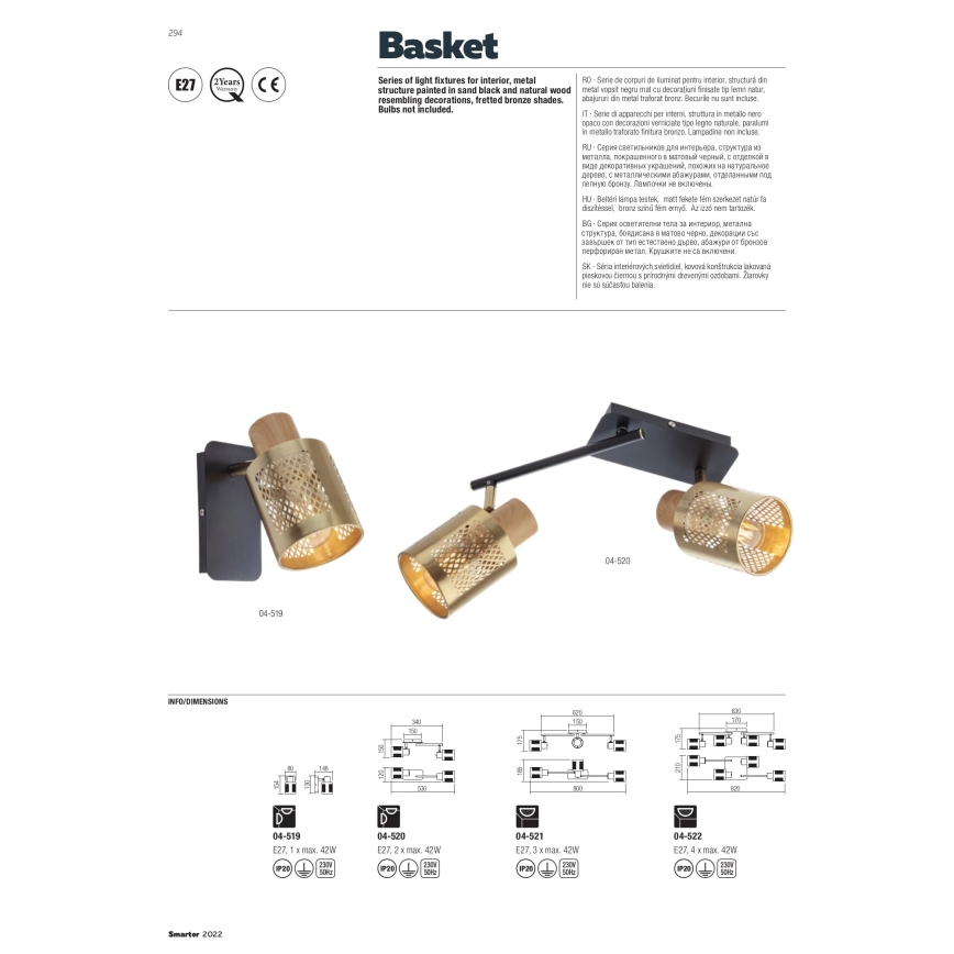 Redo 04-521 - Lustre monté en surface BASKET 3xE27/42W/230V bronze