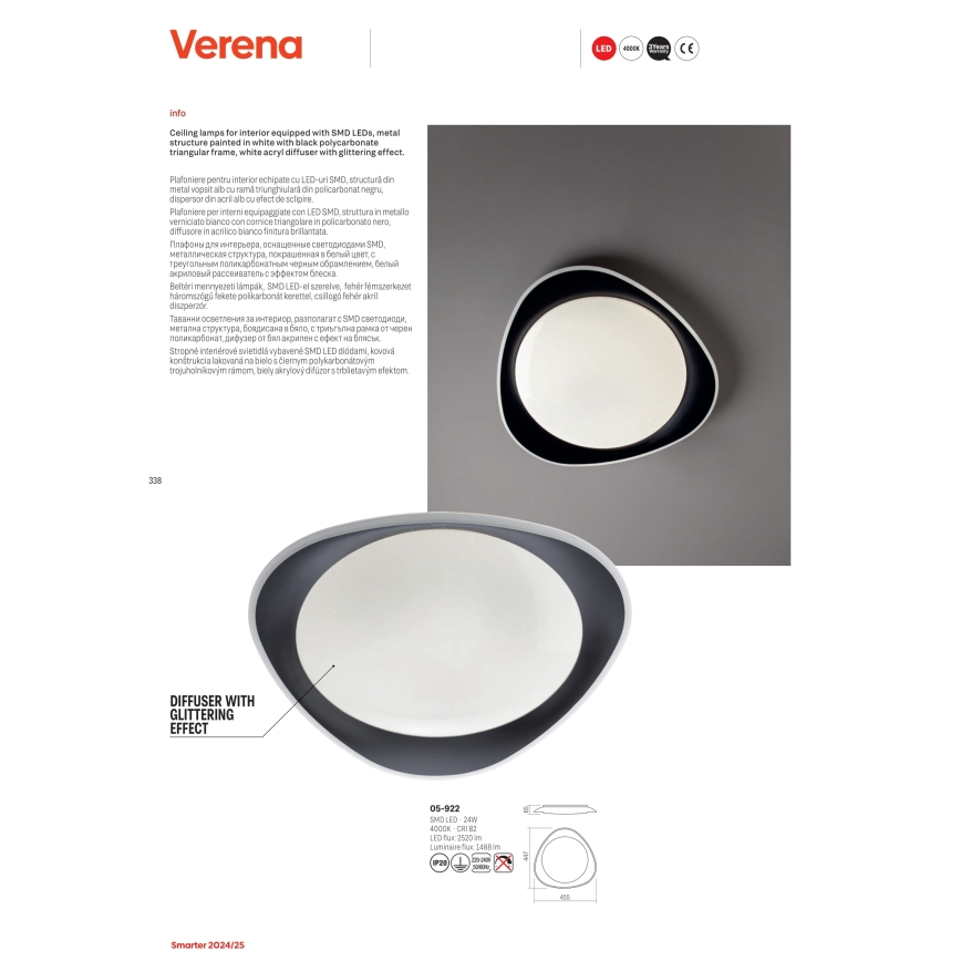 Redo 05-922 - Plafonnier VERENA LED/24W/230V anthracite