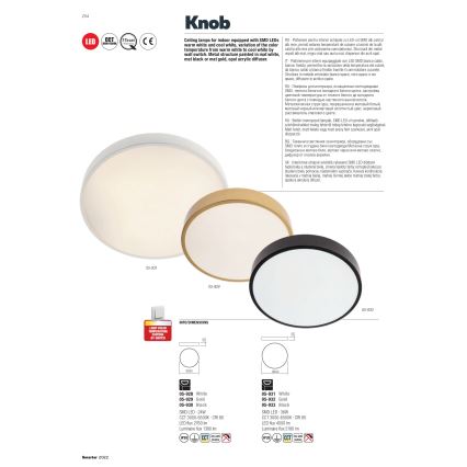 Redo 05-929 - Plafonnier KNOB LED/24W/230V 3000K-6500K 30 cm doré