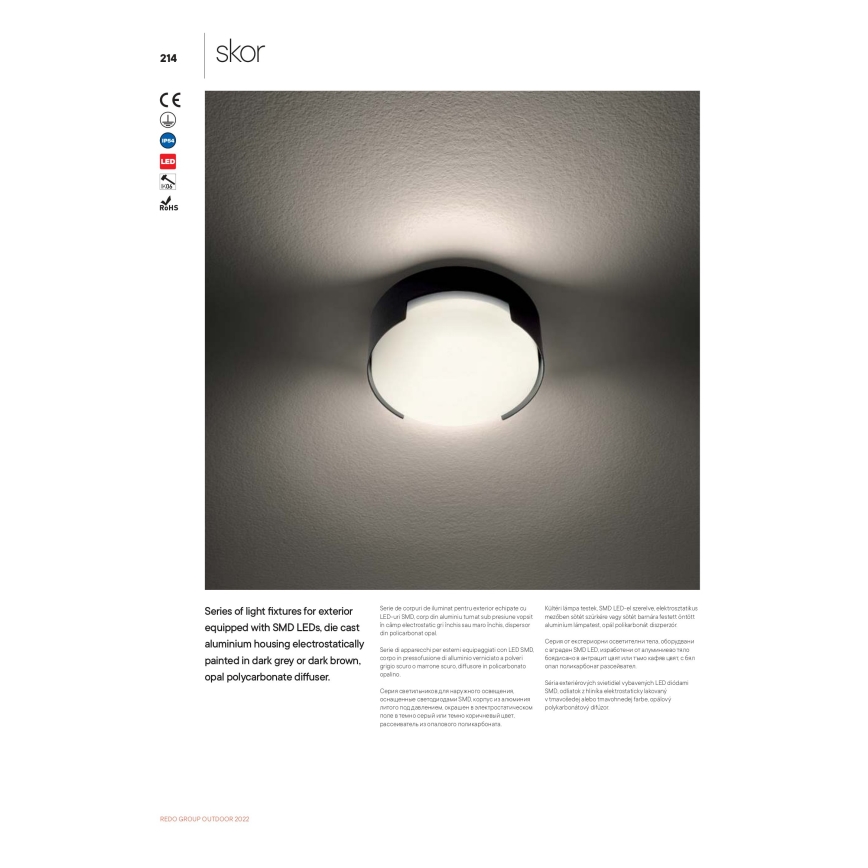 Redo 90004 - Plafonnier extérieur SKOR LED/12W/230V d. 15 cm IP54 marron