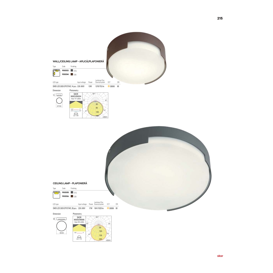 Redo 90004 - Plafonnier extérieur SKOR LED/12W/230V d. 15 cm IP54 marron