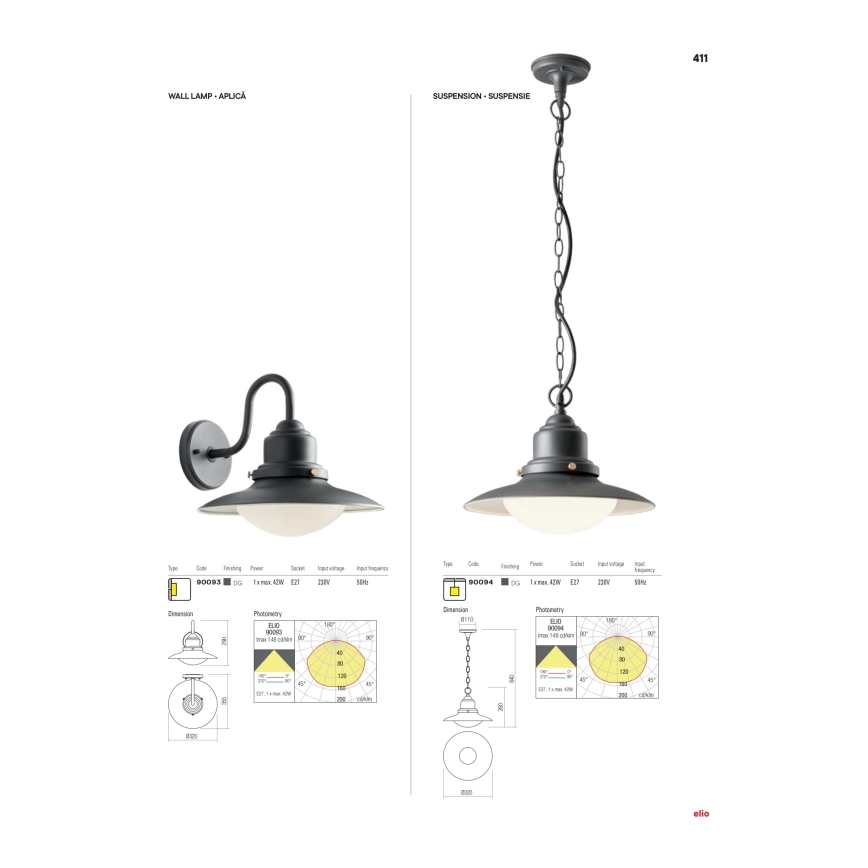 Redo 90093 - Applique murale d'extérieur ELIO 1xE27/42W/230V IP44