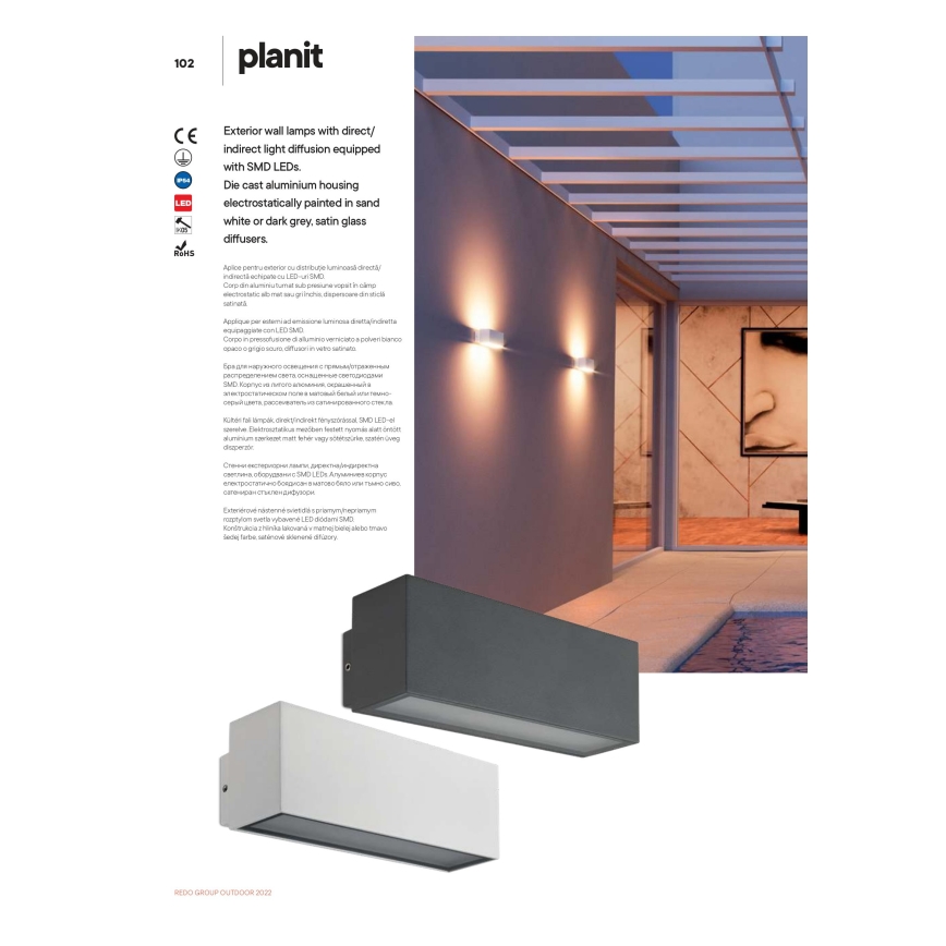 Redo 90096 - Applique murale d'extérieur LED PLANIT LED/10W/230V 3000K IP54 anthracite