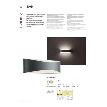 Redo 90126 - Applique murale d'extérieur LED AXEL, 7 W, 230 V, 3000 K, IP65, anthracite