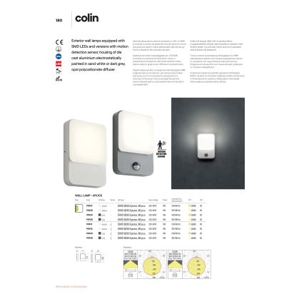 Redo 90133 - Applique murale extérieure LED avec capteur de mouvement et détecteur crépusculaire COLIN LED/9W/230V 3000K IP54 anthracite