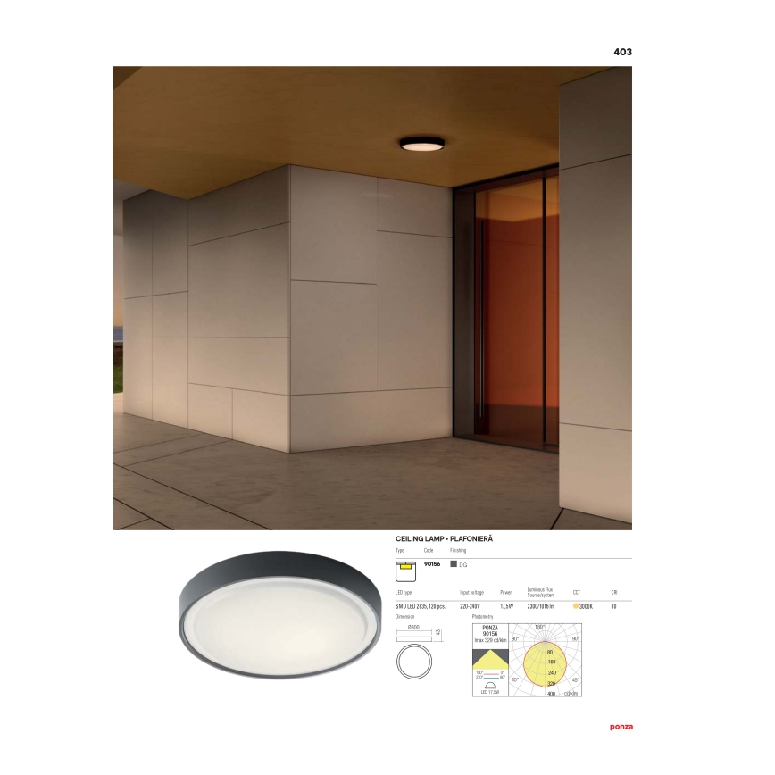 Redo 90155 - Plafonnier extérieur PONZA LED/16W/230V d. 26 cm IP65