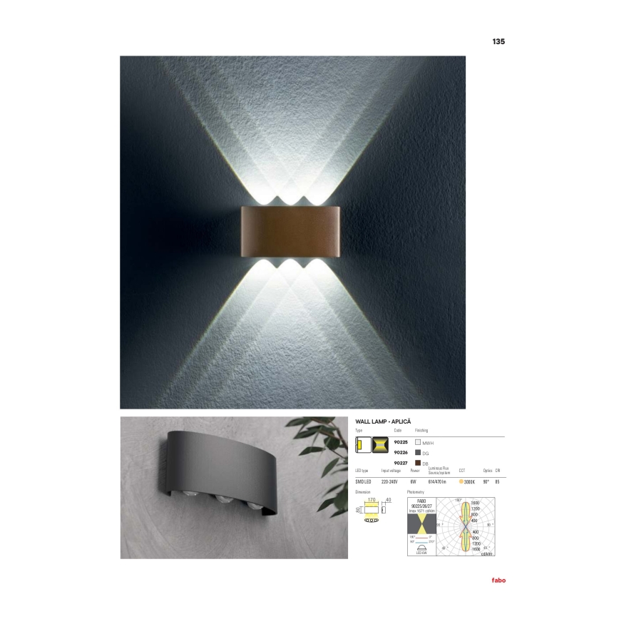 Redo 90226 - LED Applique murale d'extérieur FABO LED/6W/230V 3000K IP54 gris