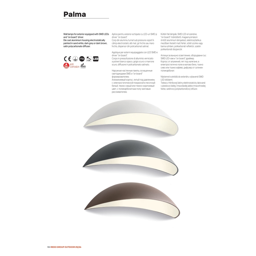 Redo 90236 - Applique murale d'extérieur PALMA LED/18W/230V 3000K IP54 marron