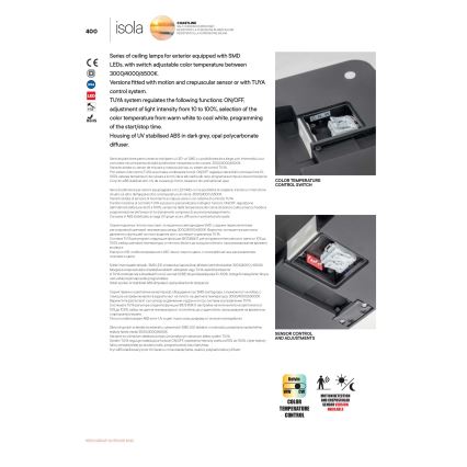 Redo 90286 - Plafonnier extérieur ISOLA LED/24W/230V d. 26 cm 3000/4000/6500K IP54 anthracite