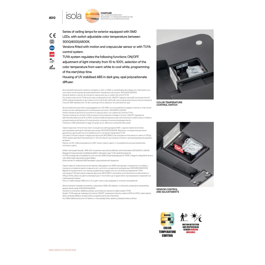 Redo 90286 - Plafonnier extérieur ISOLA LED/24W/230V d. 26 cm 3000/4000/6500K IP54 anthracite