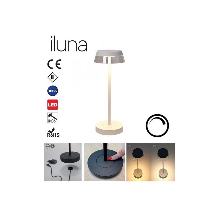 Redo 90306 - Lampe de table tactile à intensité variable ILUNA LED/2,5W/5V 2700-3000K 3000 mAh IP65 blanc