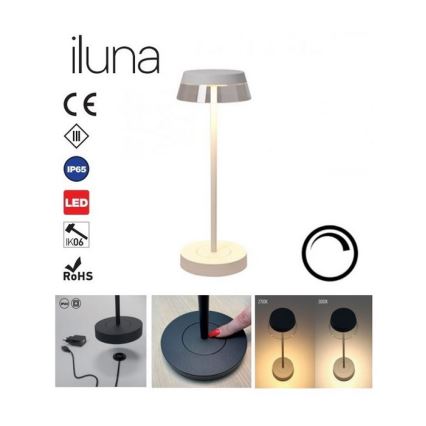 Redo 90306 - Lampe de table tactile LED à intensité variable ILUNA LED/2,5W/5V 2700-3000K 3000 mAh IP65 blanc