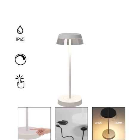 Brandsseller Lampe de table LED Hauteur env. 38 cm Intensité variable  Capteur tactile 3 niveaux de luminosité Batterie rechargeable Blanc chaud