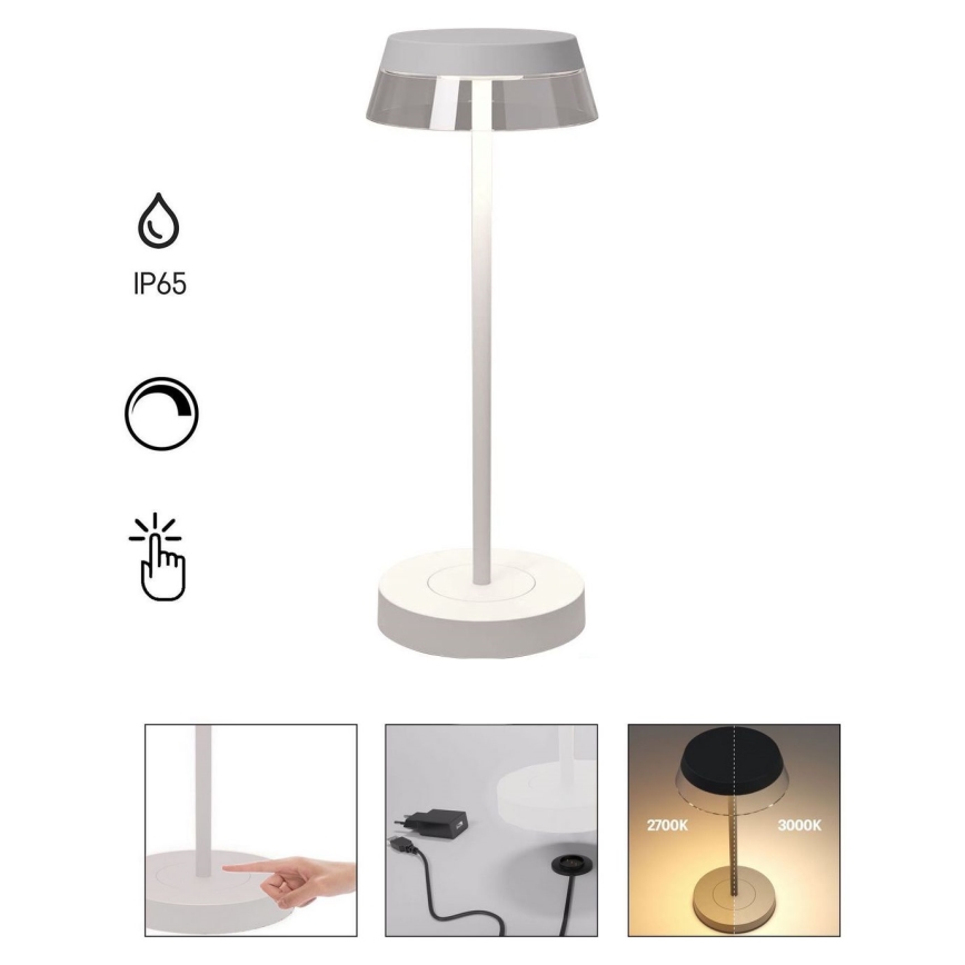 Redo 90306 - Lampe de table tactile LED à intensité variable ILUNA LED/2,5W/5V 2700-3000K 3000 mAh IP65 blanc