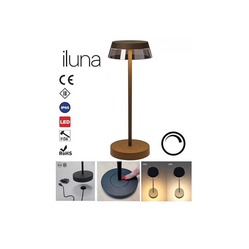 Redo 90308 - Lampe de table tactile à intensité variable ILUNA LED/2,5W/5V 2700-3000K 3000 mAh IP65 marron