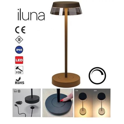 Redo 90308 - Lampe de table tactile LED à intensité variable ILUNA LED/2,5W/5V 2700-3000K 3000 mAh IP65 marron