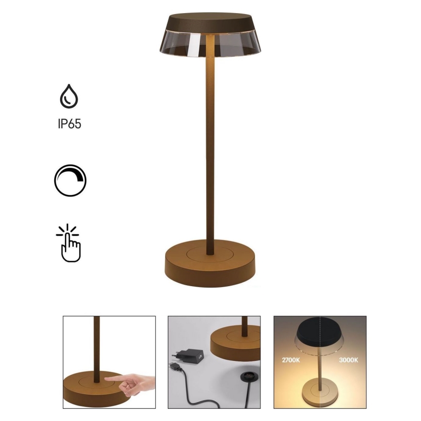 Redo 90308 - Lampe de table tactile LED à intensité variable ILUNA LED/2,5W/5V 2700-3000K 3000 mAh IP65 marron