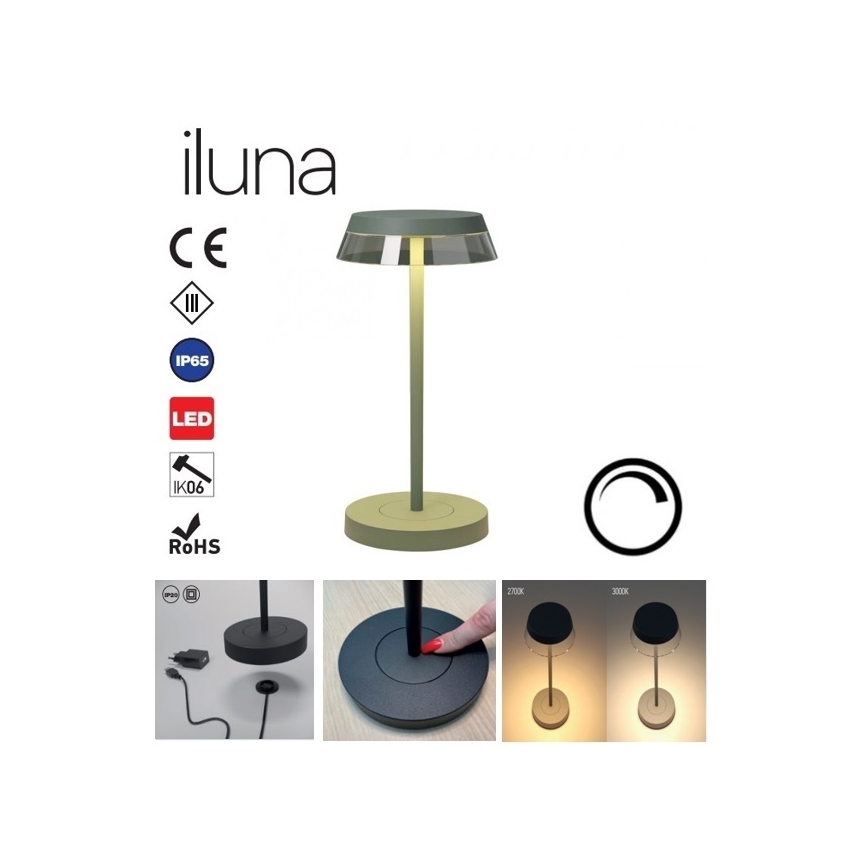 Redo 90309 - Lampe de table tactile LED à intensité variable ILUNA LED/2,5W/5V 2700-3000K 3000 mAh IP65 vert