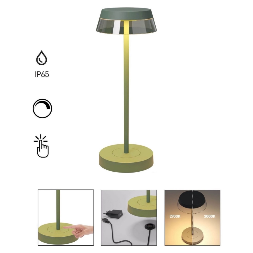 Redo 90309 - Lampe de table LED à intensité variable ILUNA LED/2,5W/5V 3000  mAh IP65 vert